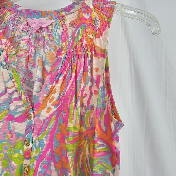 Lilly Pulitzer Essie Tank Top Blouse Scuba to Cuba Burnout Cotton Pink Size XS - Picture 5 of 8